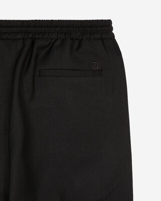 Black straight-leg wool pants