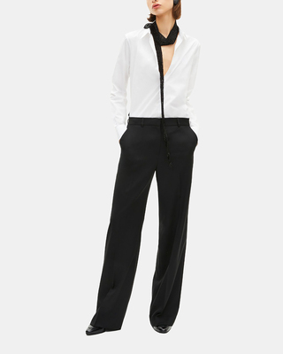 Wide-leg black wool pants