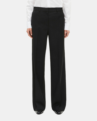 Wide-leg black wool pants