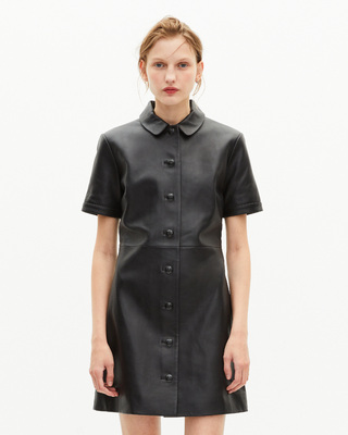 Short black leather dress