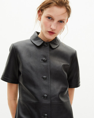 Short black leather dress