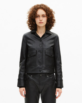 Short black leather jacket