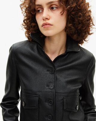 Short black leather jacket