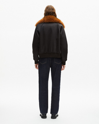 Black satin fur collar jacket