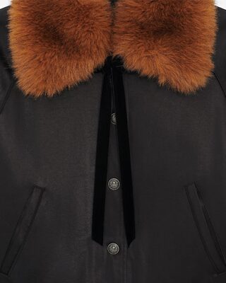 Black satin fur collar jacket