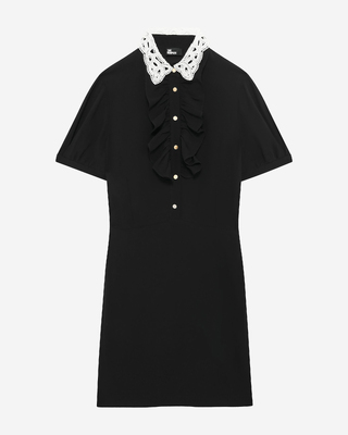 Short black dress with contrasting embroidered collar