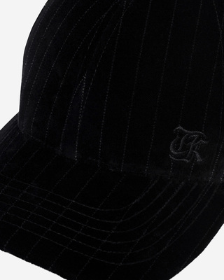 White velvet cap with fine stripes