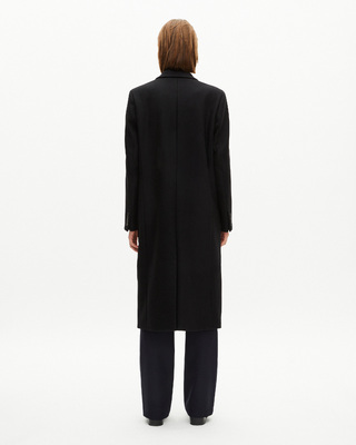 Long black wool double-breasted coat