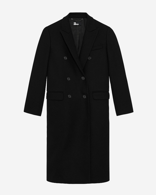 Long black wool double-breasted coat