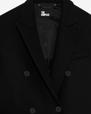 Long black wool double-breasted coat