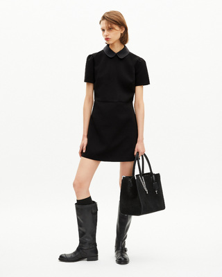 Short dress with claudine collar in black satin