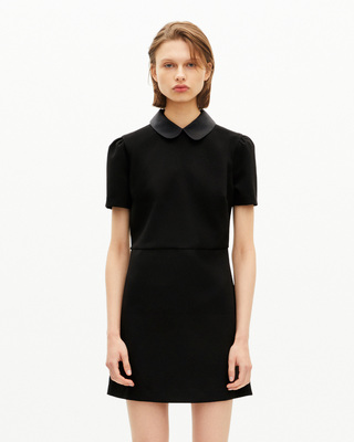 Short dress with claudine collar in black satin
