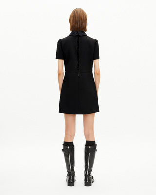 Short dress with claudine collar in black satin