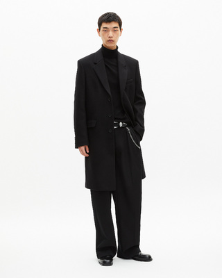 Black leather lapel collar coat