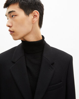 Black leather lapel collar coat