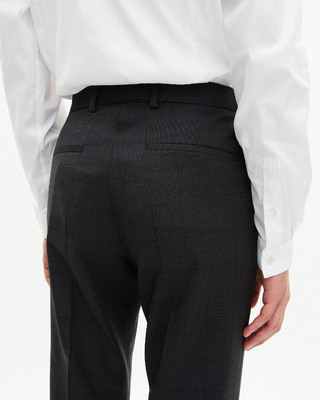 Black wool plaid slim fit suit pants