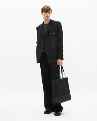 Double-breasted straight jacket with black crest