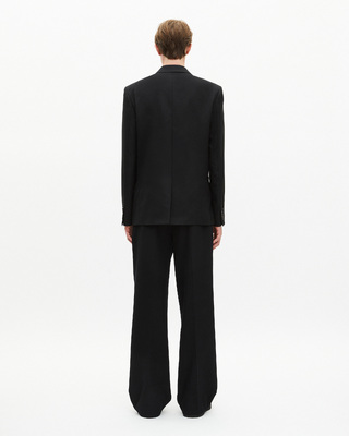 Double-breasted straight jacket with black crest
