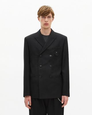 Double-breasted straight jacket with black crest