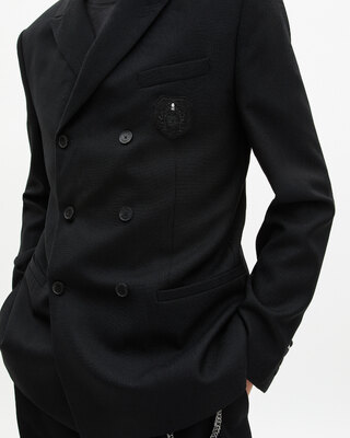Double-breasted straight jacket with black crest