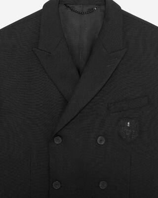 Double-breasted straight jacket with black crest