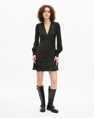 Short black leopard jacquard dress