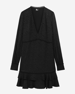 Short black leopard jacquard dress