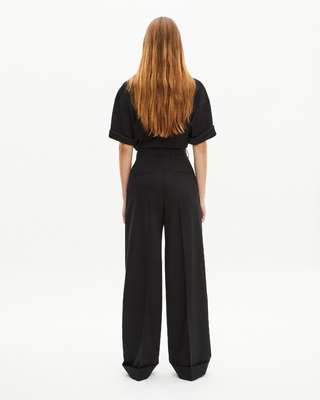 Wide-leg pants with black cuffs