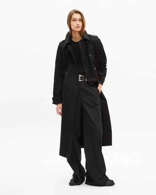 Long black cotton trench coat