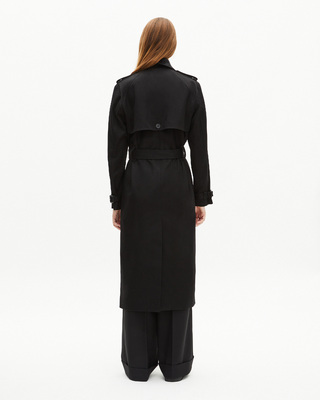 Long black cotton trench coat