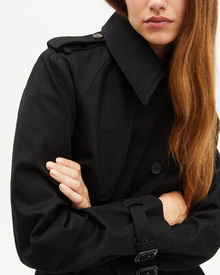 Long black cotton trench coat