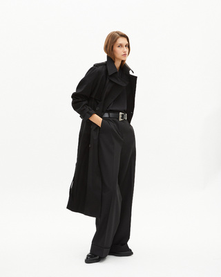 Long black cotton trench coat