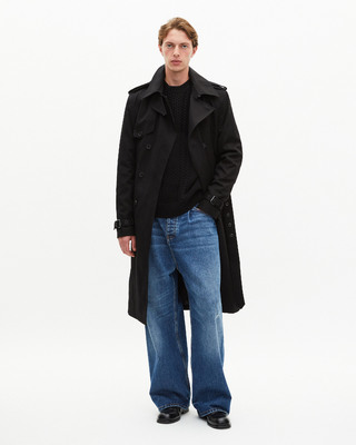 Straight cut trench coat in black cotton