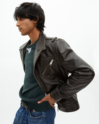 Black leather biker jacket