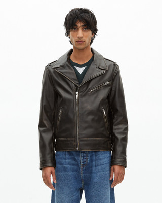 Black leather biker jacket
