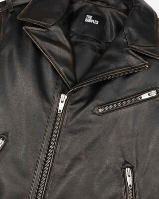 Black leather biker jacket