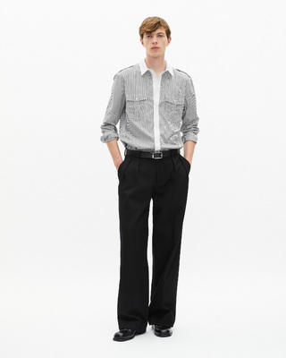 White and black pinstripe shirt