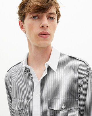 White and black pinstripe shirt