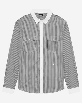 White and black pinstripe shirt