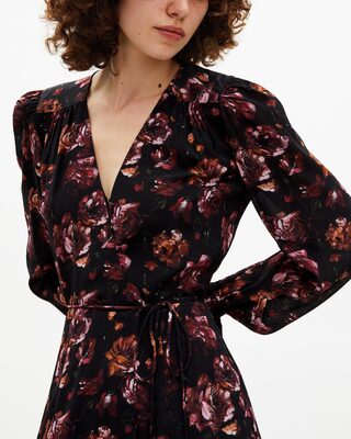 Burgundy silk blend floral print long dress