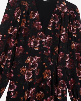 Burgundy silk blend floral print long dress