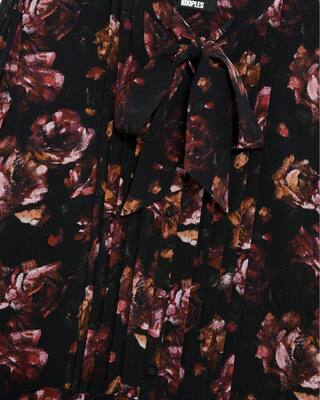 Rose print short dress in burgundy silk blend