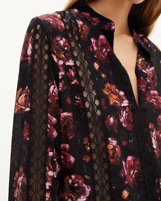Rose-print blouse in burgundy silk blend