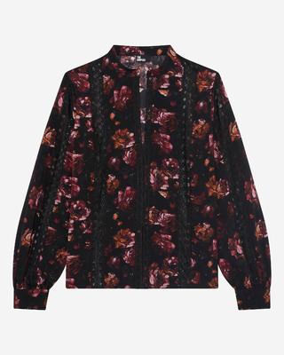 Rose-print blouse in burgundy silk blend