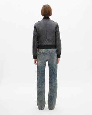 Black vintage effect leather jacket
