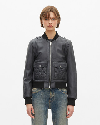 Black vintage effect leather jacket