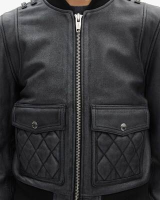 Black vintage effect leather jacket