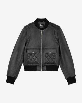 Black vintage effect leather jacket