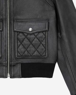 Black vintage effect leather jacket