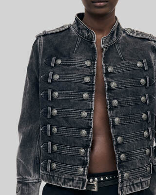 Grey denim officer-style jacket